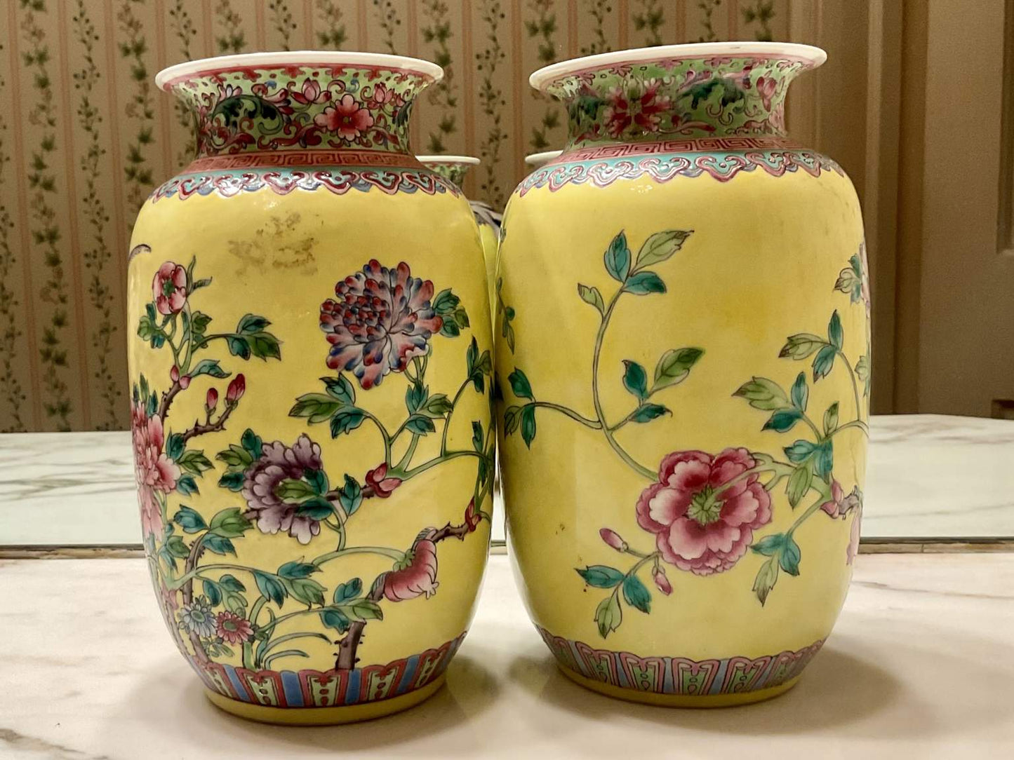 Pair of Vintage Chinese Famille Rose Porcelain Vase