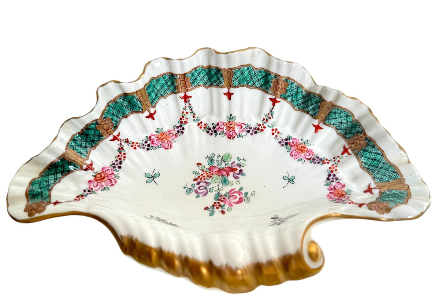 Pair Of French Porcelain De Paris Floral Decorated Shell Dishes