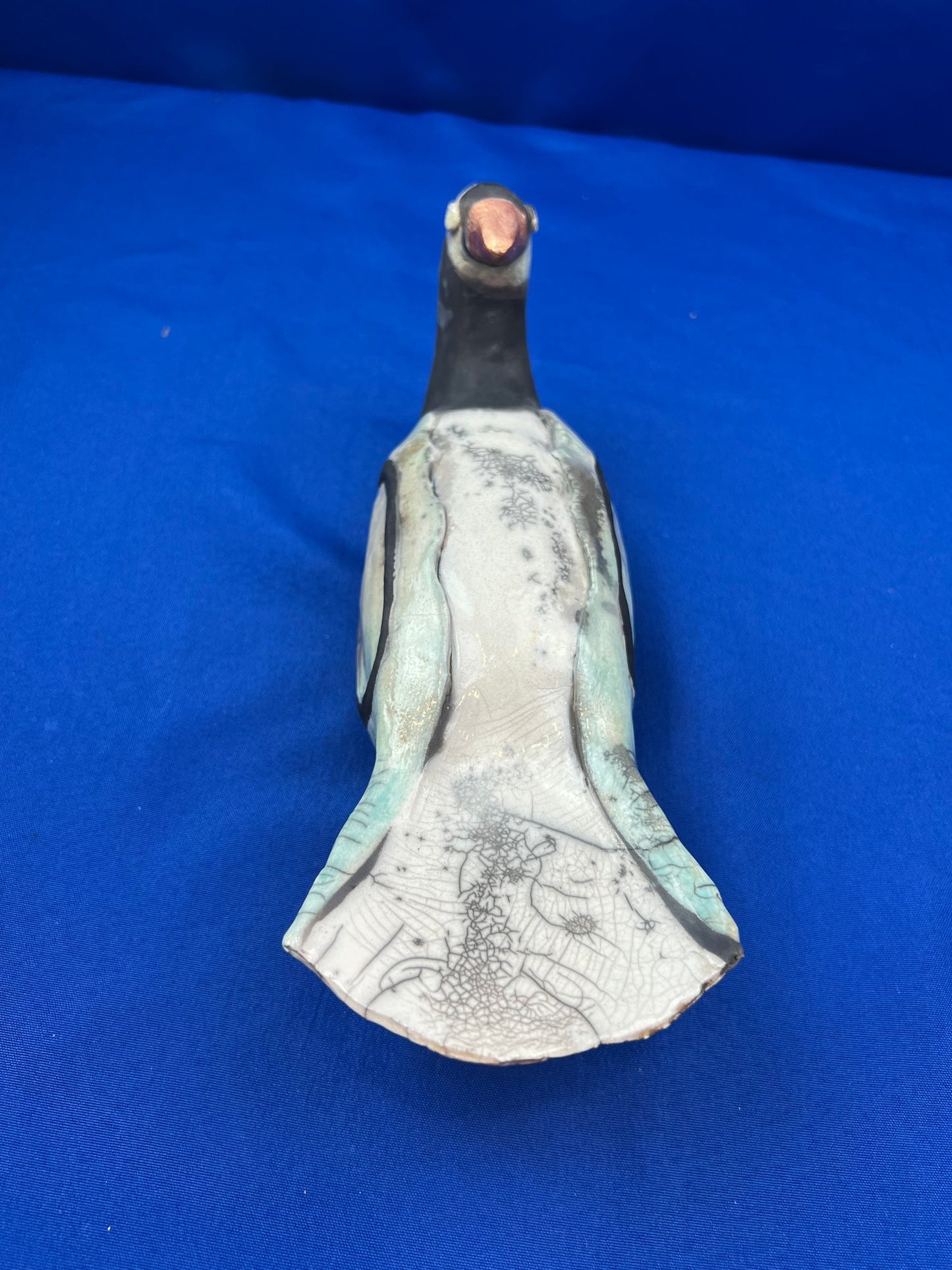Beautiful Rare Vintage Handmade Crackle Glaze Pottery Bird - Signed