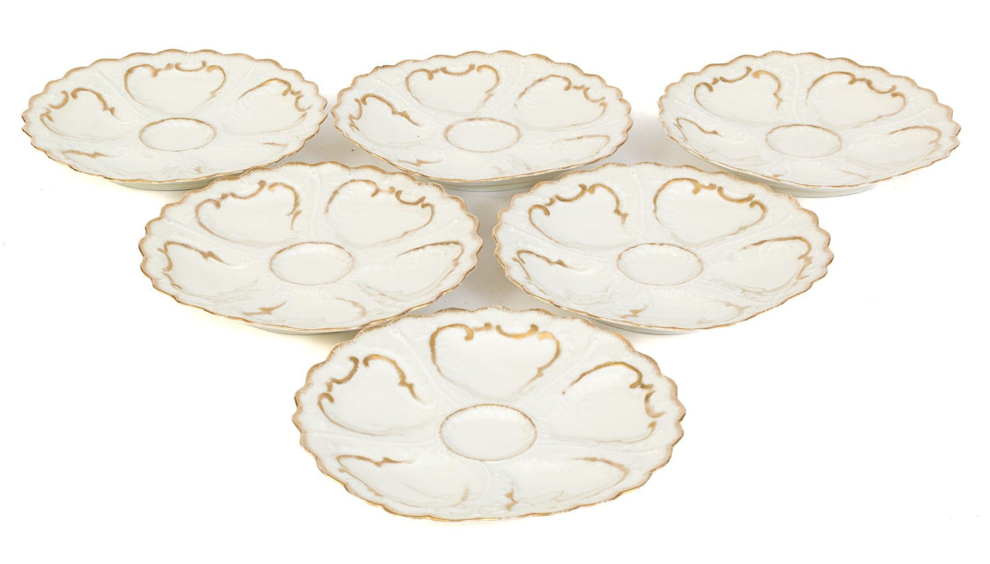 Set Of Six Antique Oyster Plates, Probably French