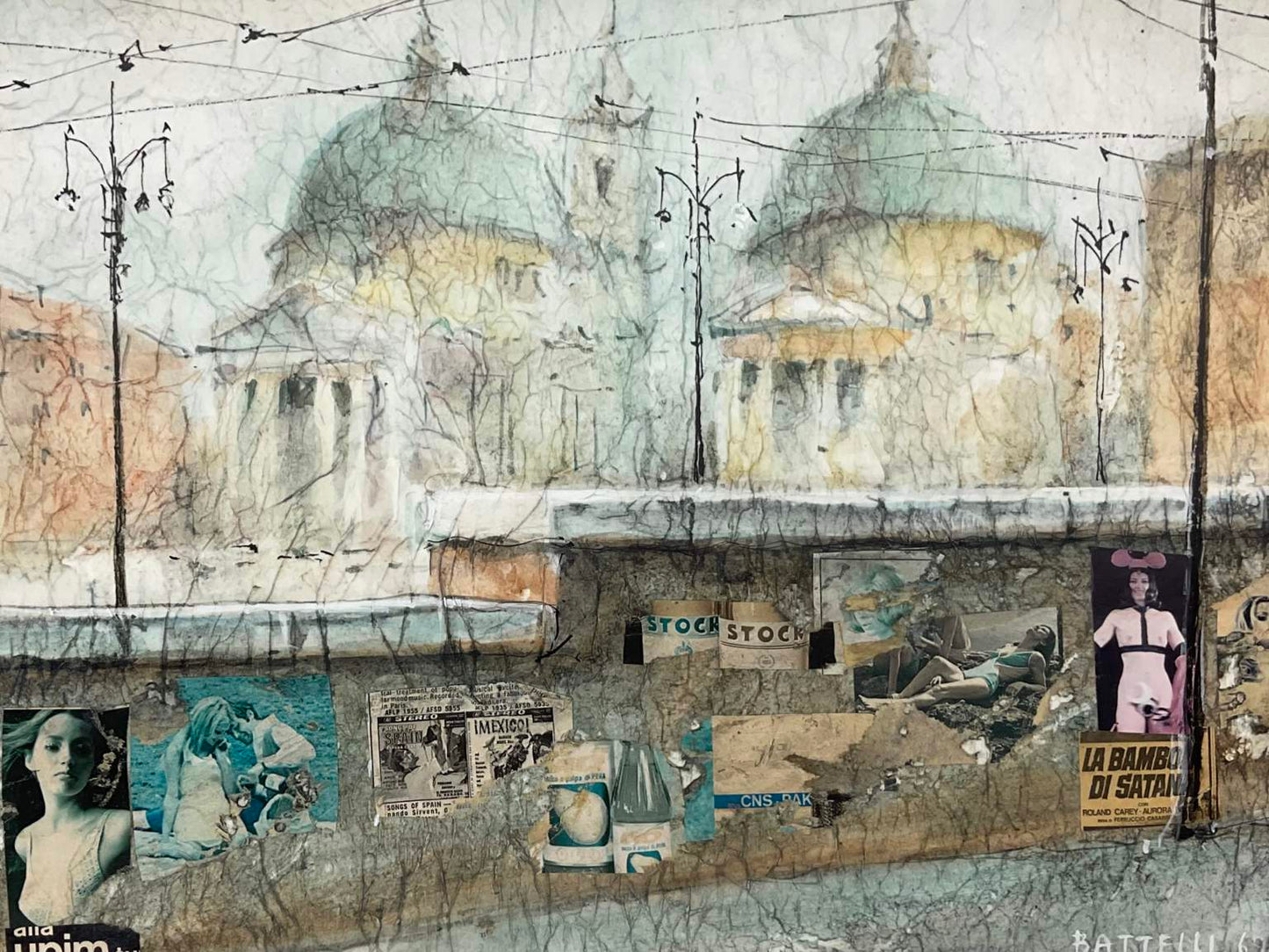 Mid Century Mixed Media Italian Collage By Fausto Battelli (B. 1968)