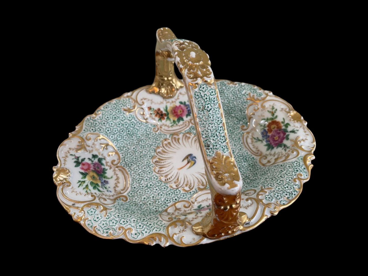 Beautiful Antique Hand Decorated Porcelain Basket