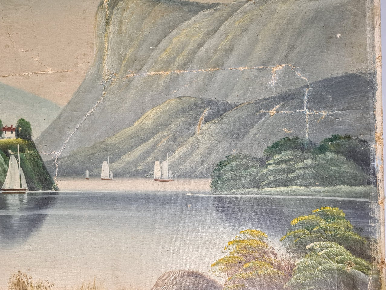 Antique-Vintage American Folk Art Landscape Painting