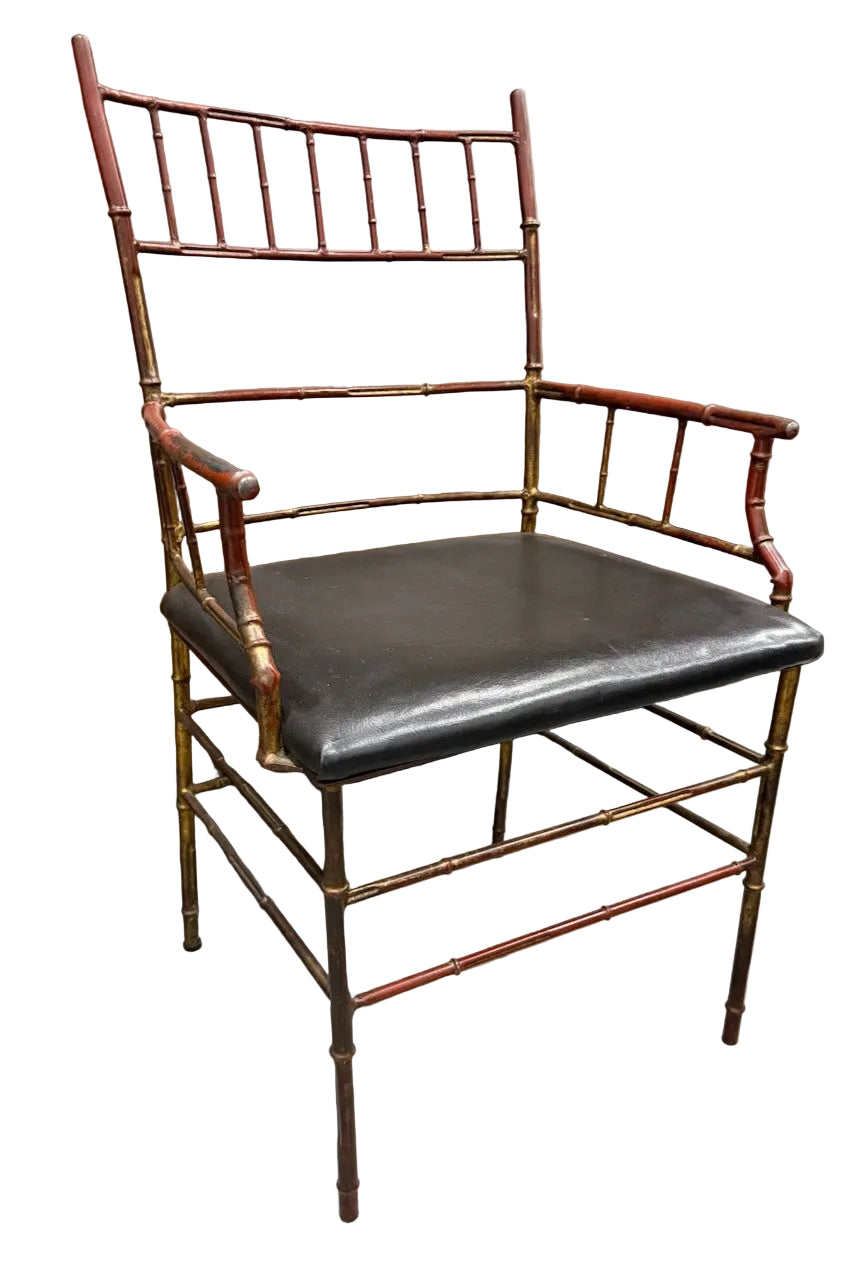 Vintage Chinese Chippendale Cast Iron Faux Bamboo Chair