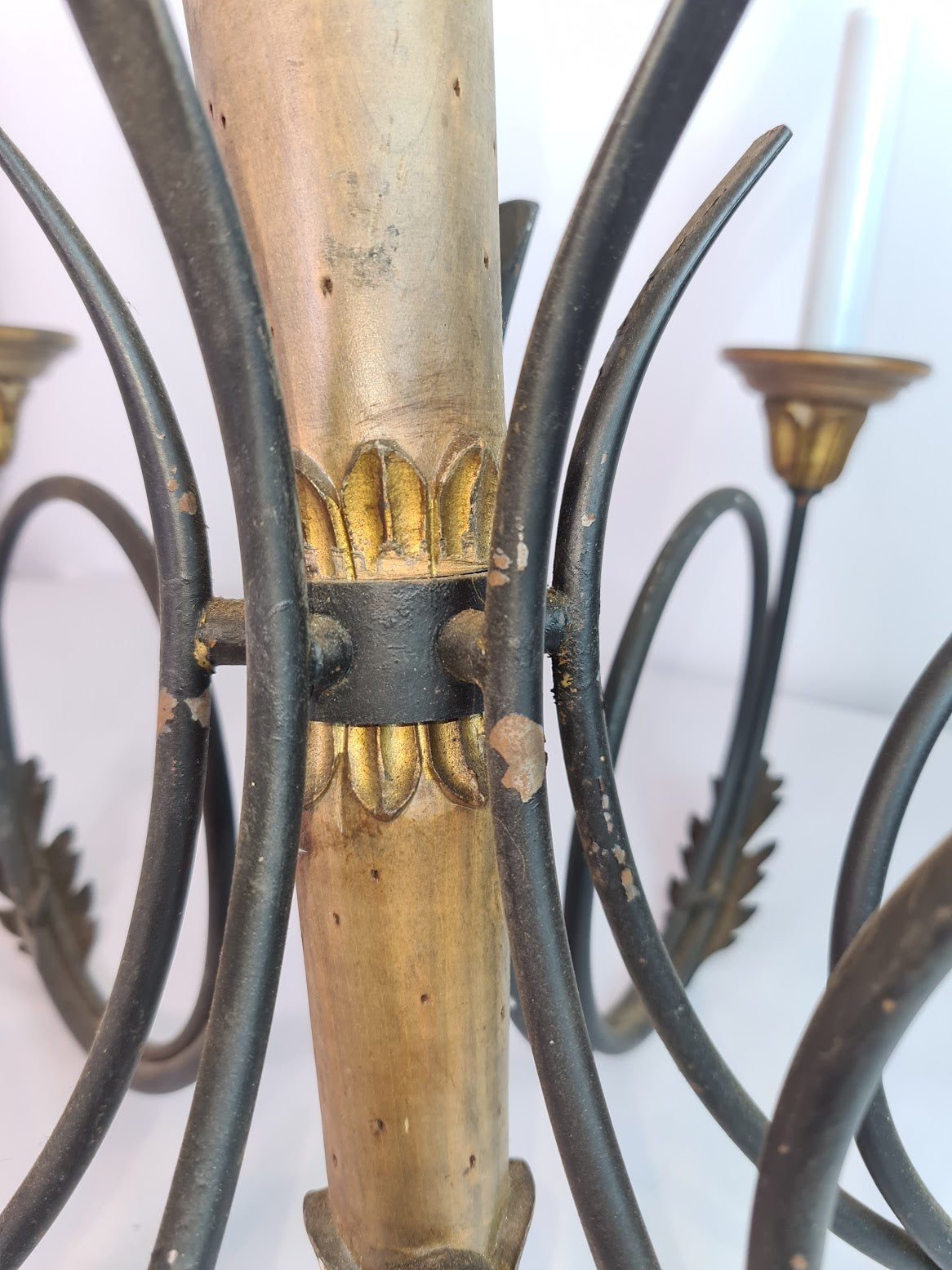 Rustic Beautifully Carved Wooden Candle Style Chandelier