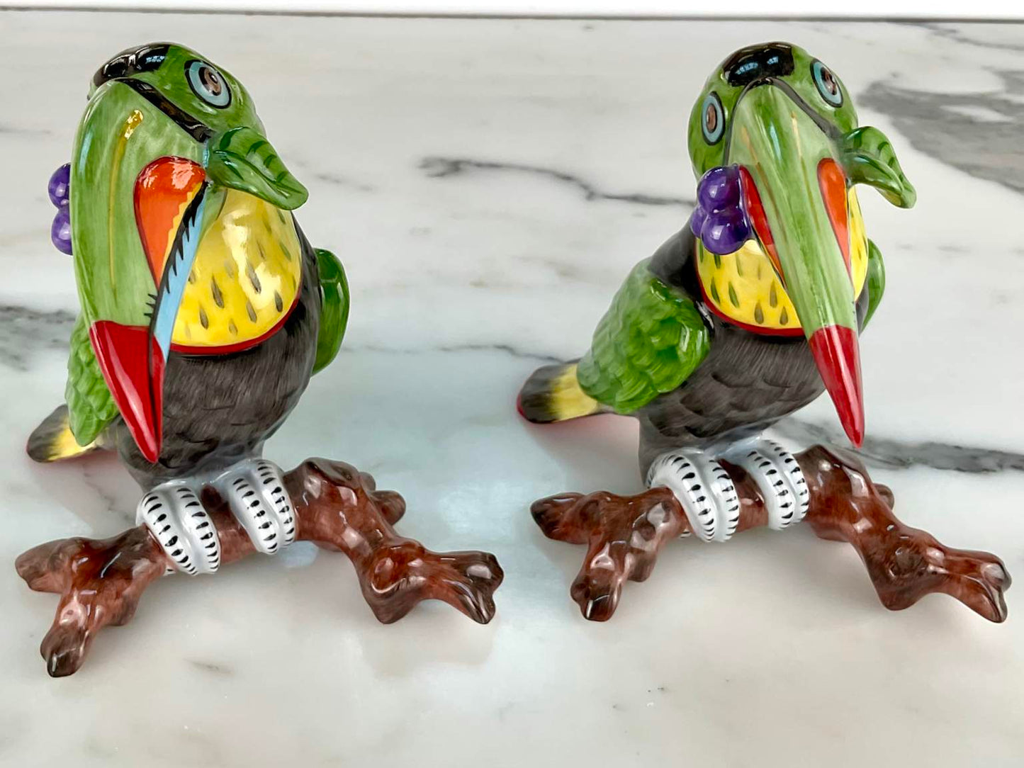 Rare Pair of Lynn Chase for Hollohaza Porcelain Toucan Figurines