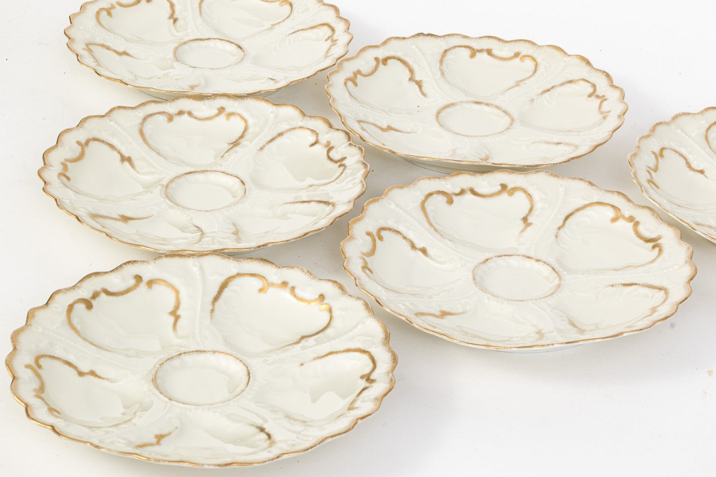 Set Of Six Antique Oyster Plates, Probably French