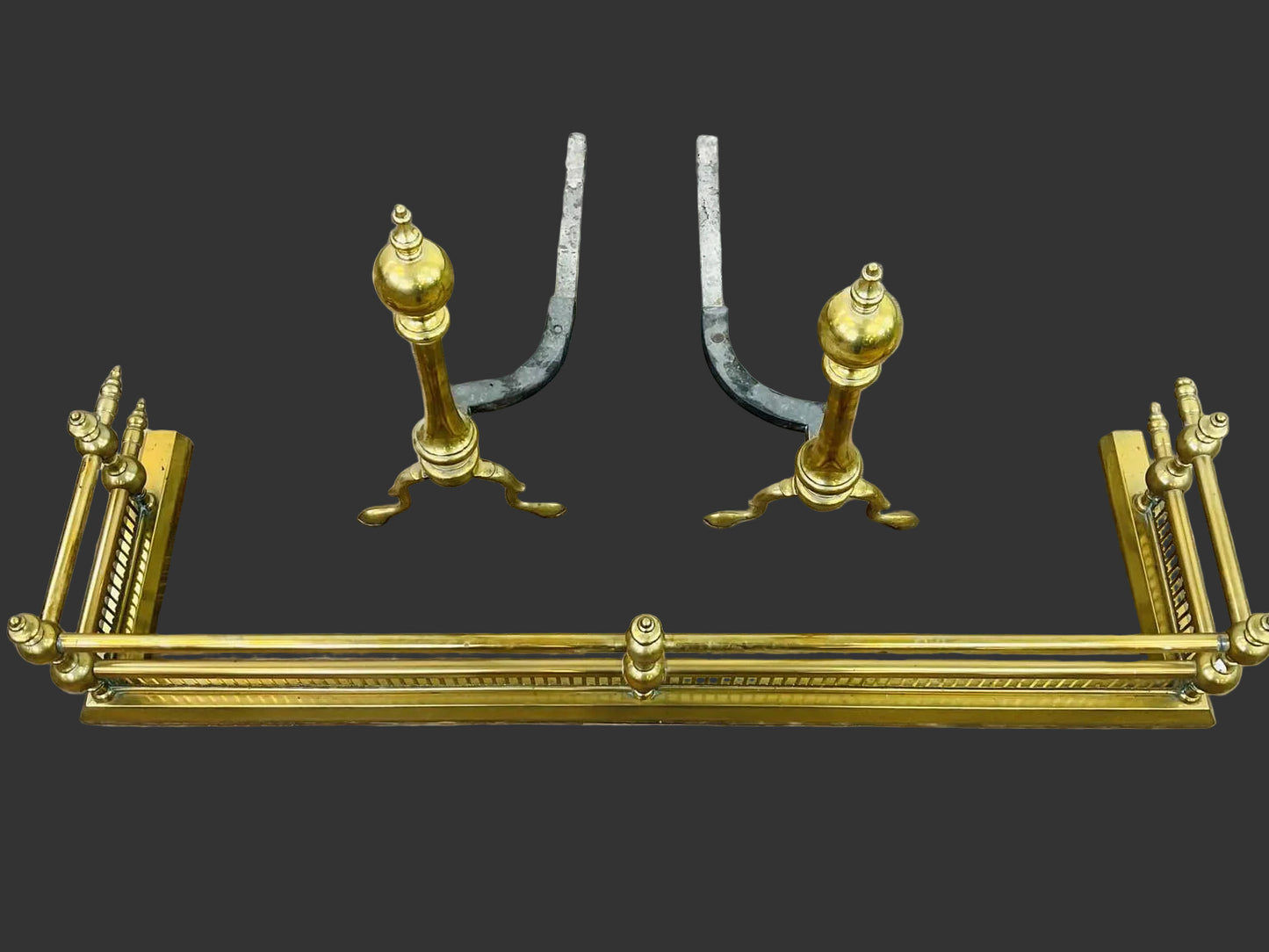 Vintage Brass Fireplace Fender and Andirons