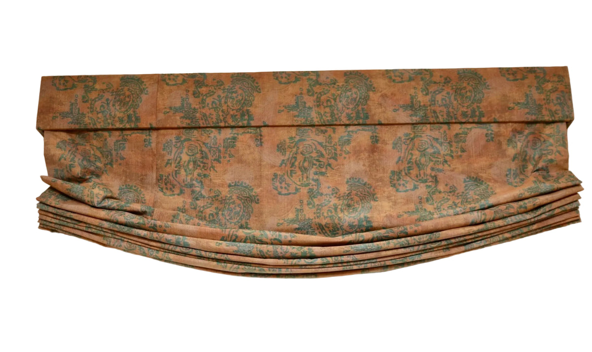 Custom Silk Jacquard Roman Shades & Upholstered Cornices (Pair), Attributed to Old World Weavers / Scalamandré, 63" W × 80" H