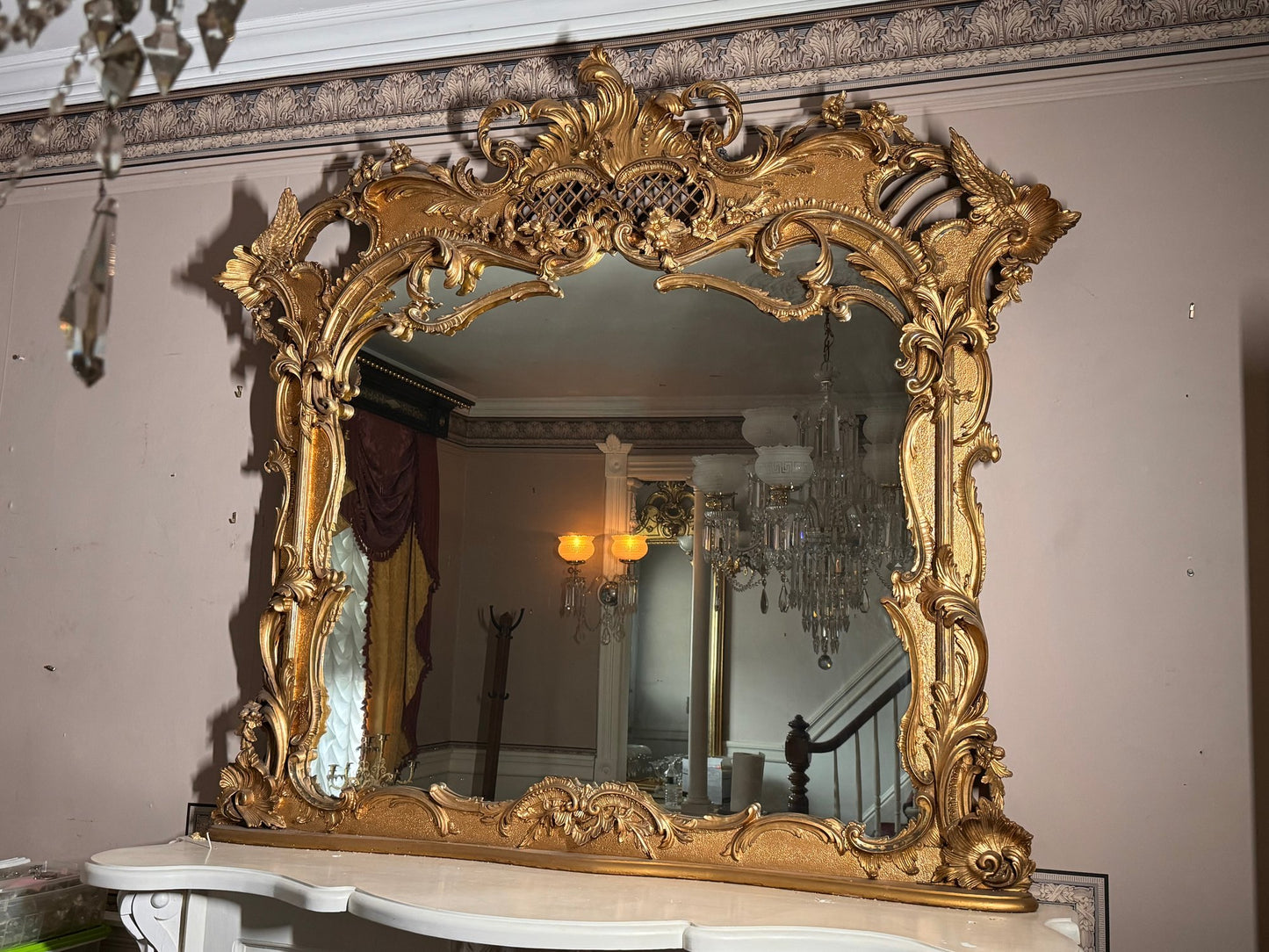 Very Large Antique Mirror, Featuring An Ornate Gilt Frame In The Louis XV Style