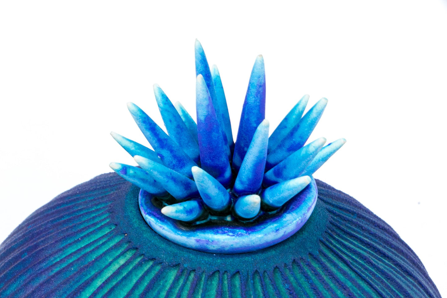 Natalie Blake (American, 20th C.) Artisanal Glazed Ceramic Vase With Spiked Lid