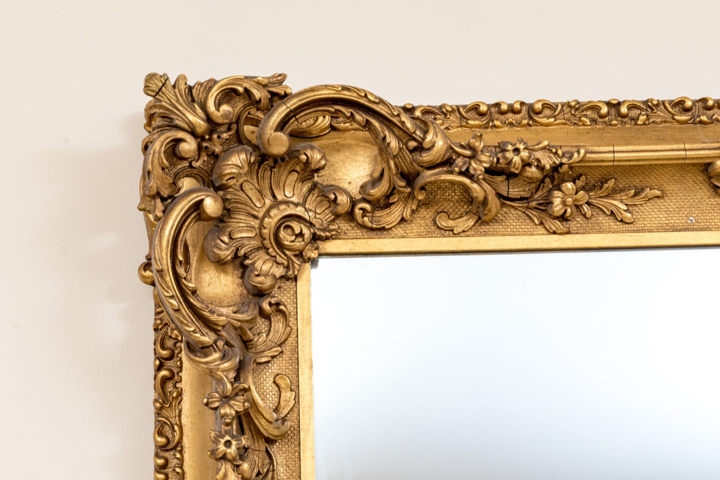 Large Victorian Rococo Revival Giltwood Wall Mirror, c. 1880, Ornately Carved Louis XV Style