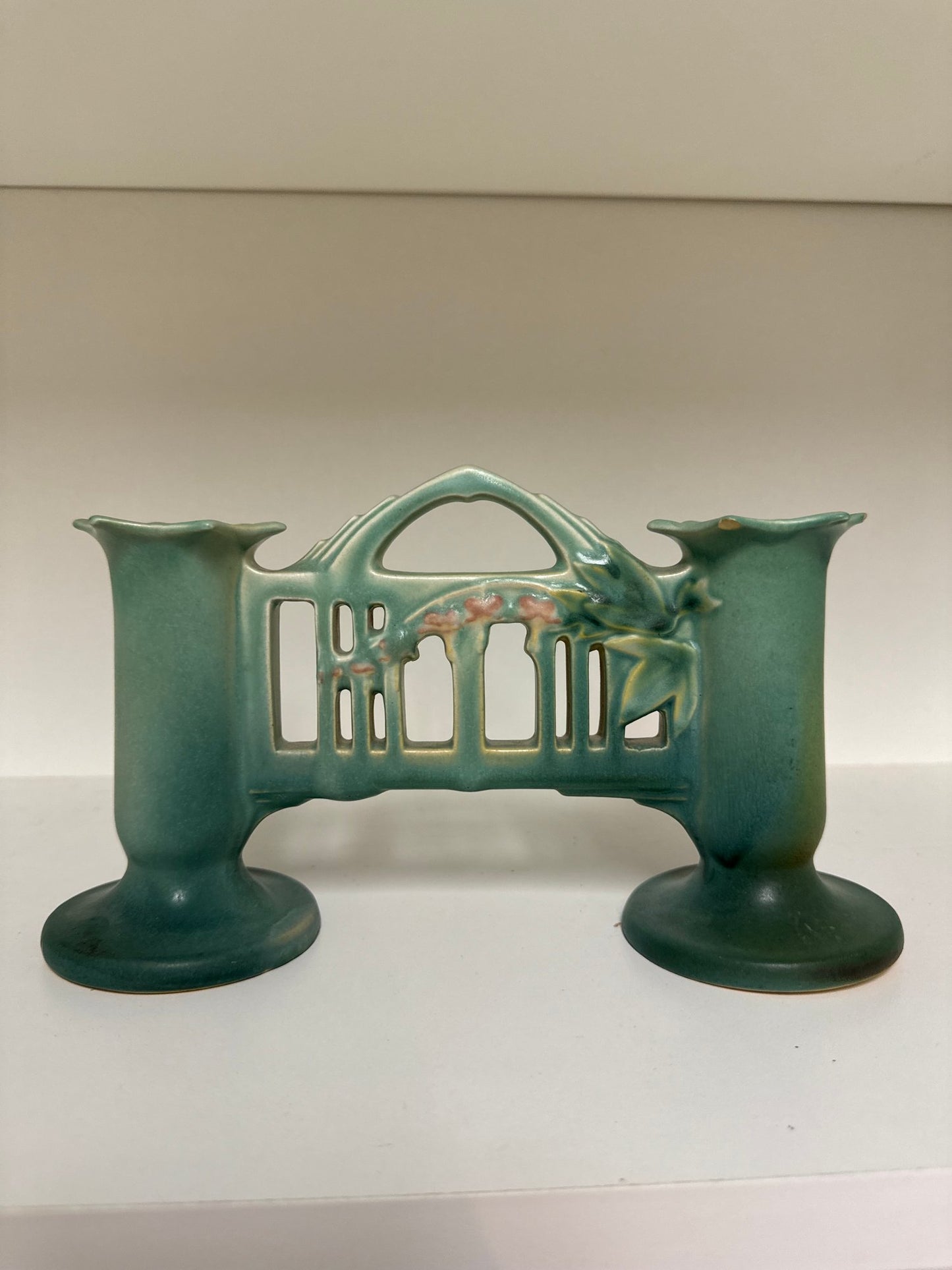 Roseville Bleeding Hearts Double Bud Vase/Candle Holder