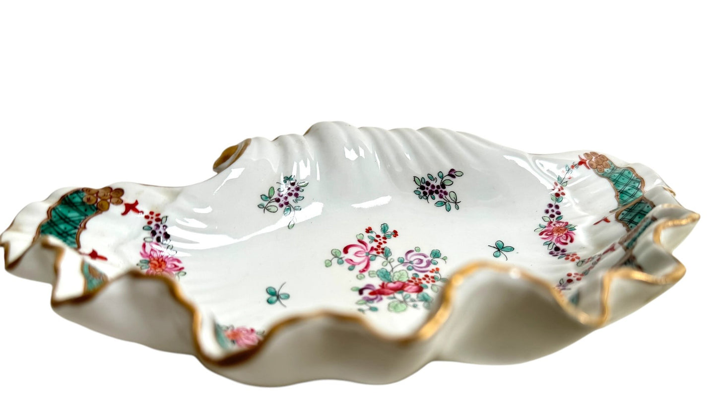 Pair Of French Porcelain De Paris Floral Decorated Shell Dishes