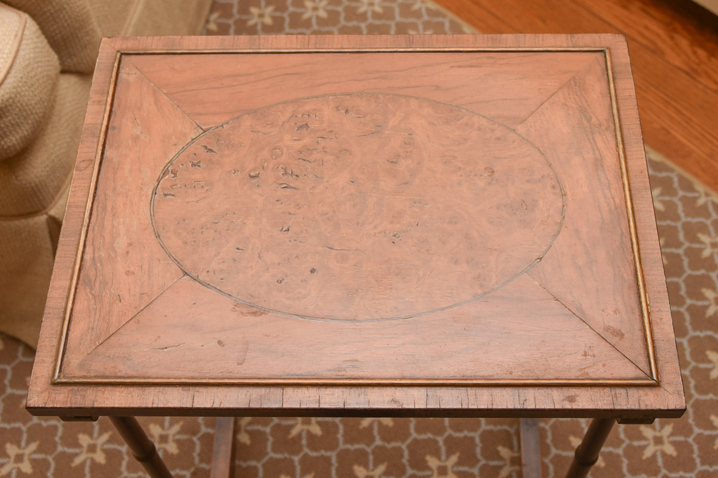 English Regency Revival Burl Wood & Inlaid Nesting Tables, Early 20th Century
