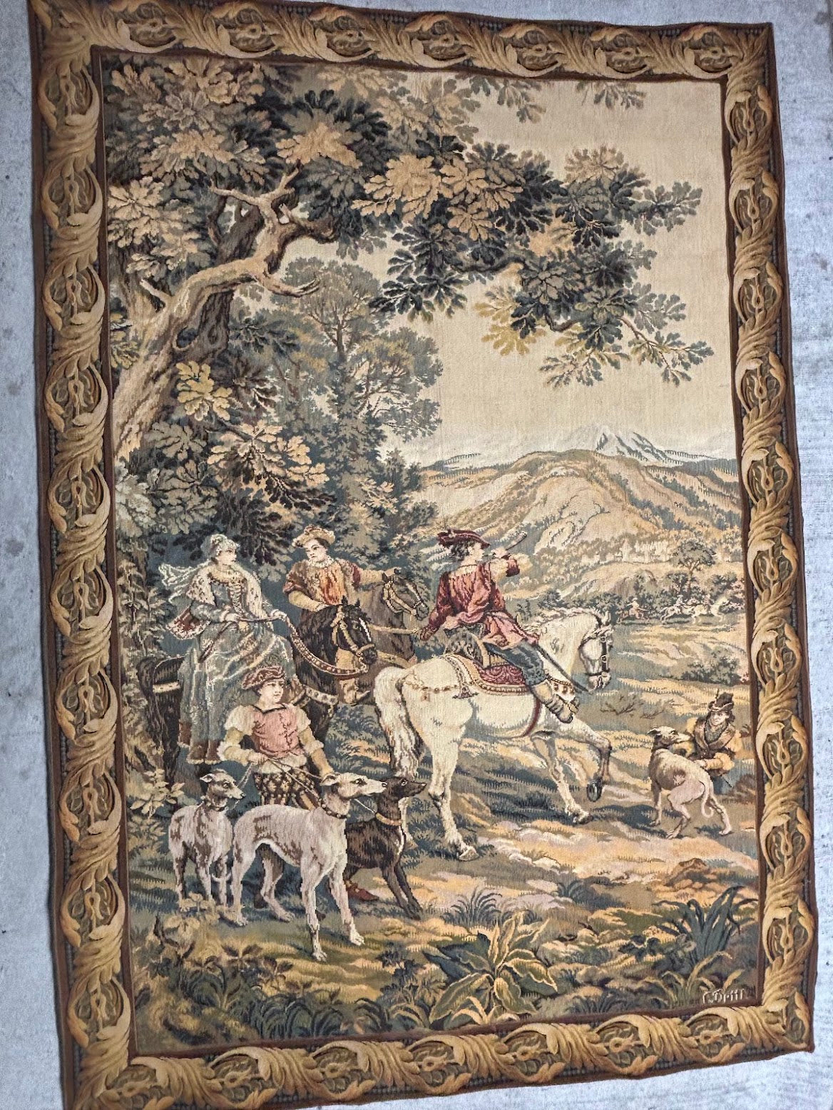 French Point de Loiselles Hunting Tapestry After Cesare Detti, circa 1970-80
