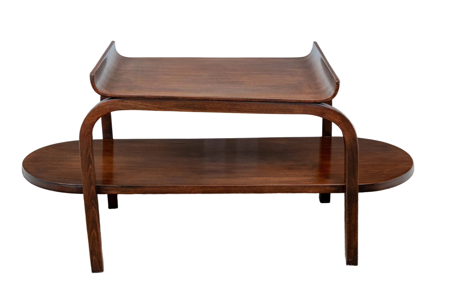 MCM/Art Deco Two Tier Wood Accent Table Attributed to Thonet-Mundus
