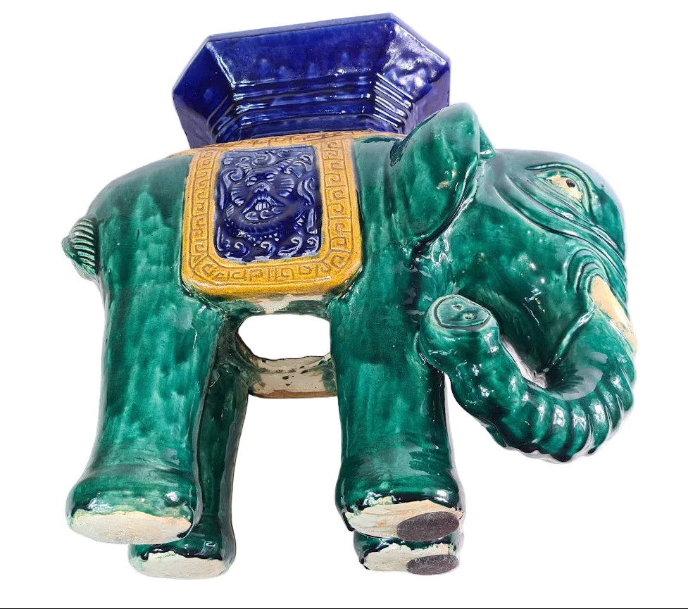 Antique Chinese Shiwan Ceramic Elephant Garden Stool