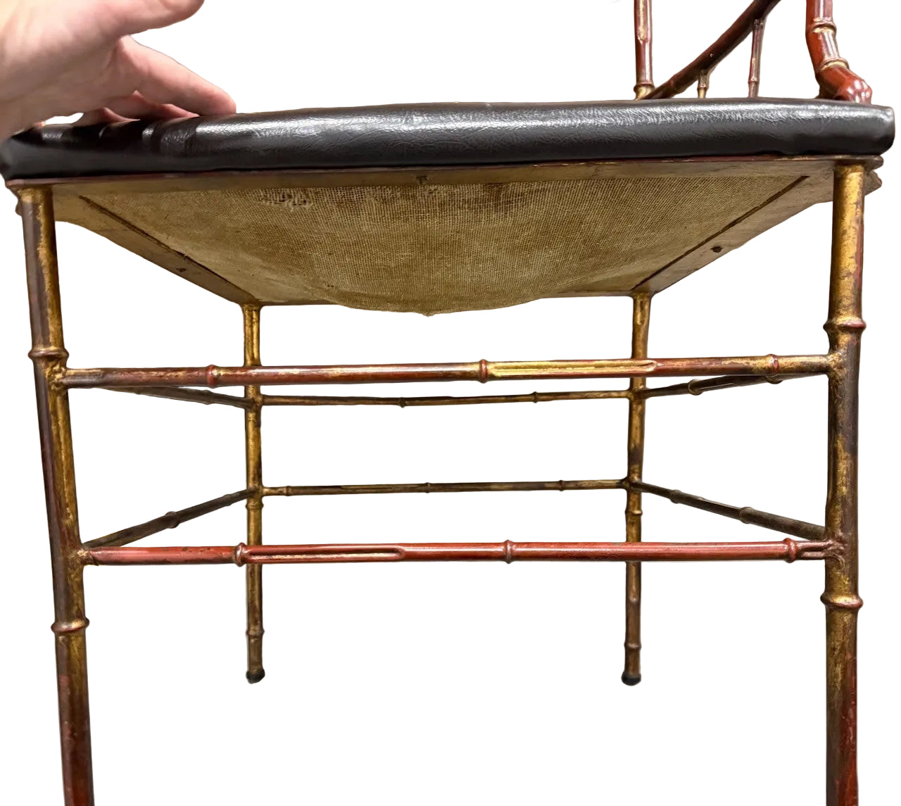 Vintage Chinese Chippendale Cast Iron Faux Bamboo Chair
