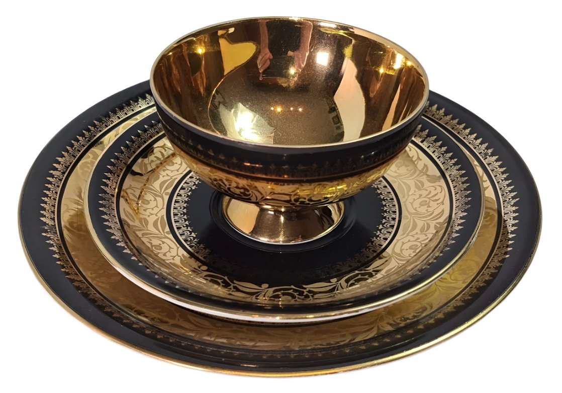 Rare RW Rudolf Wachter Bavaria Black &amp; Gold #6771 Tea Cup Saucer Trio