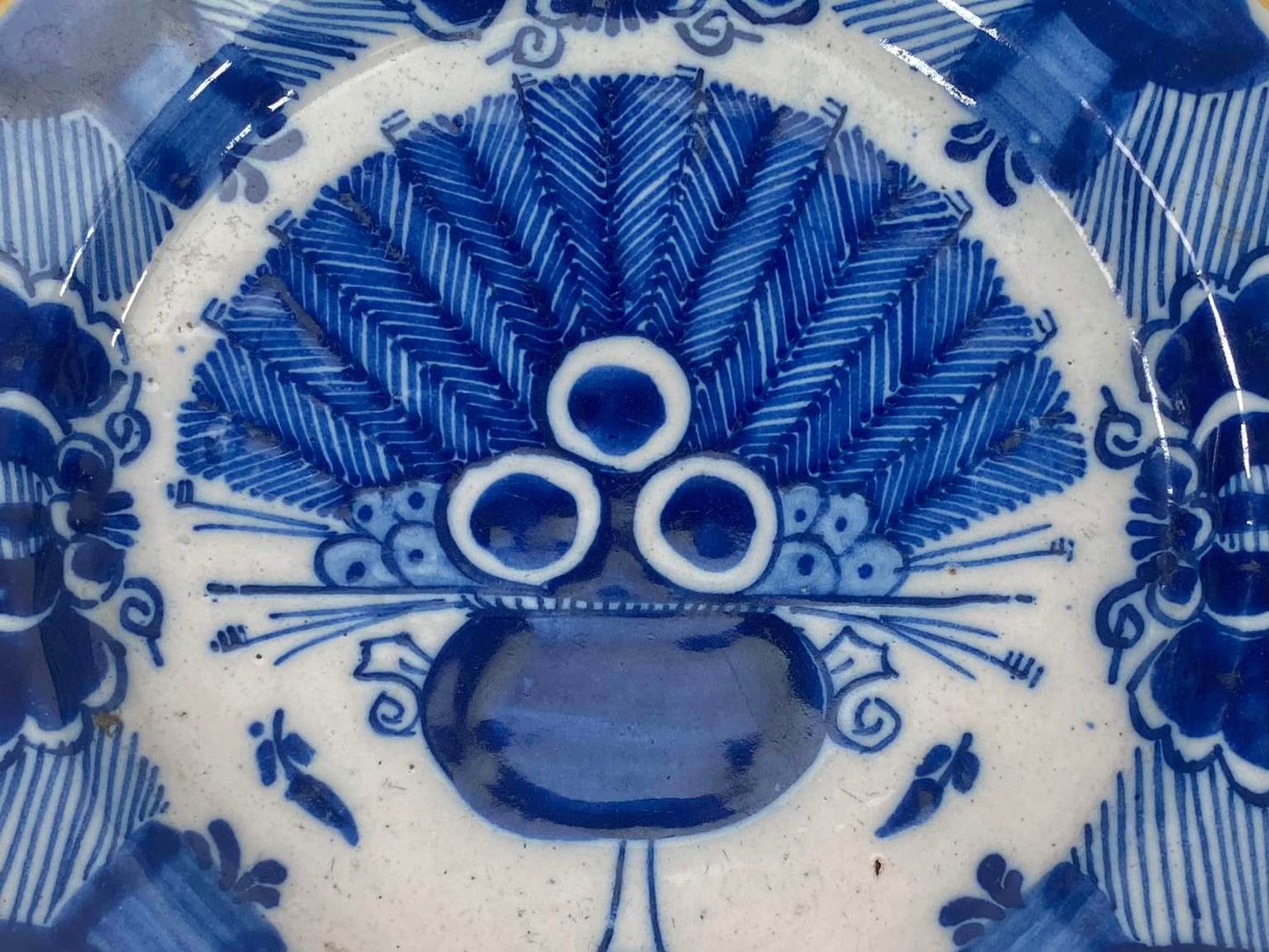 Unique 18th C Delft Blue and White Peacock Plates - 3 Pieces