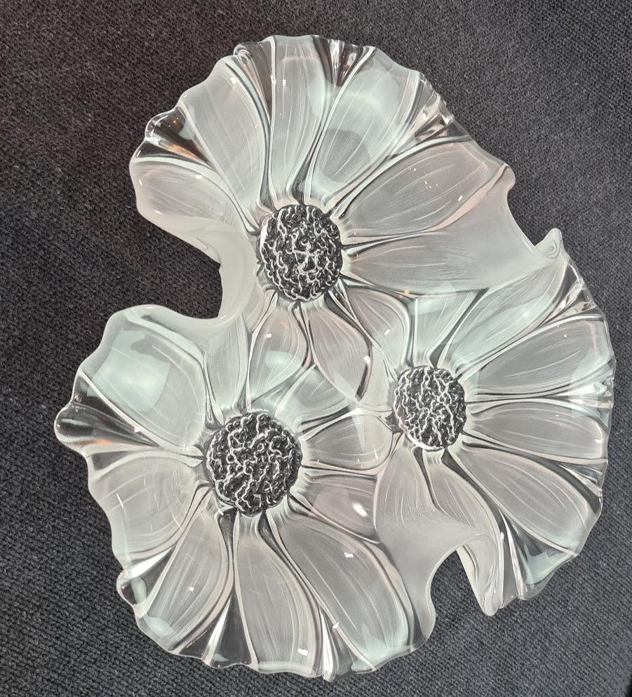 Vintage Mikasa Crystal Sunflower Frost 3 Part Divided Serving Bowl