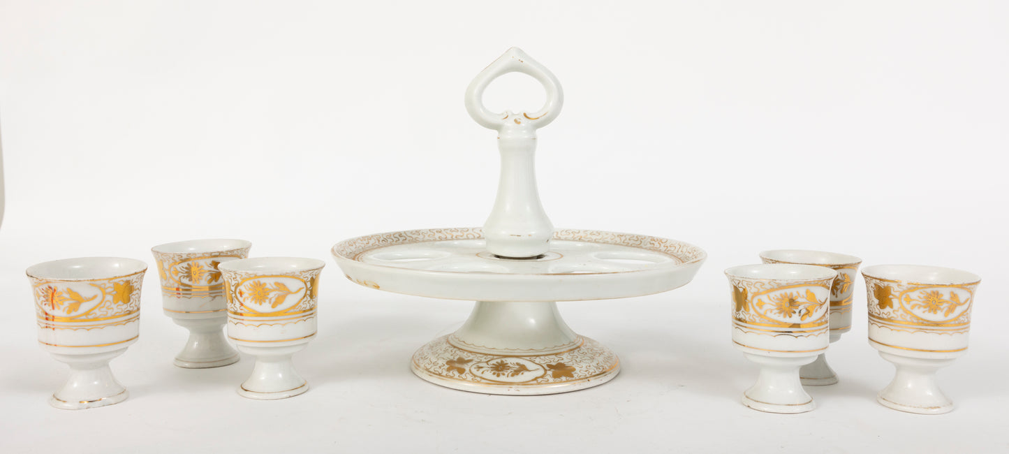 Rare Vintage Porcelain 6 Egg Cruet Stand / Egg Cups &  Stand