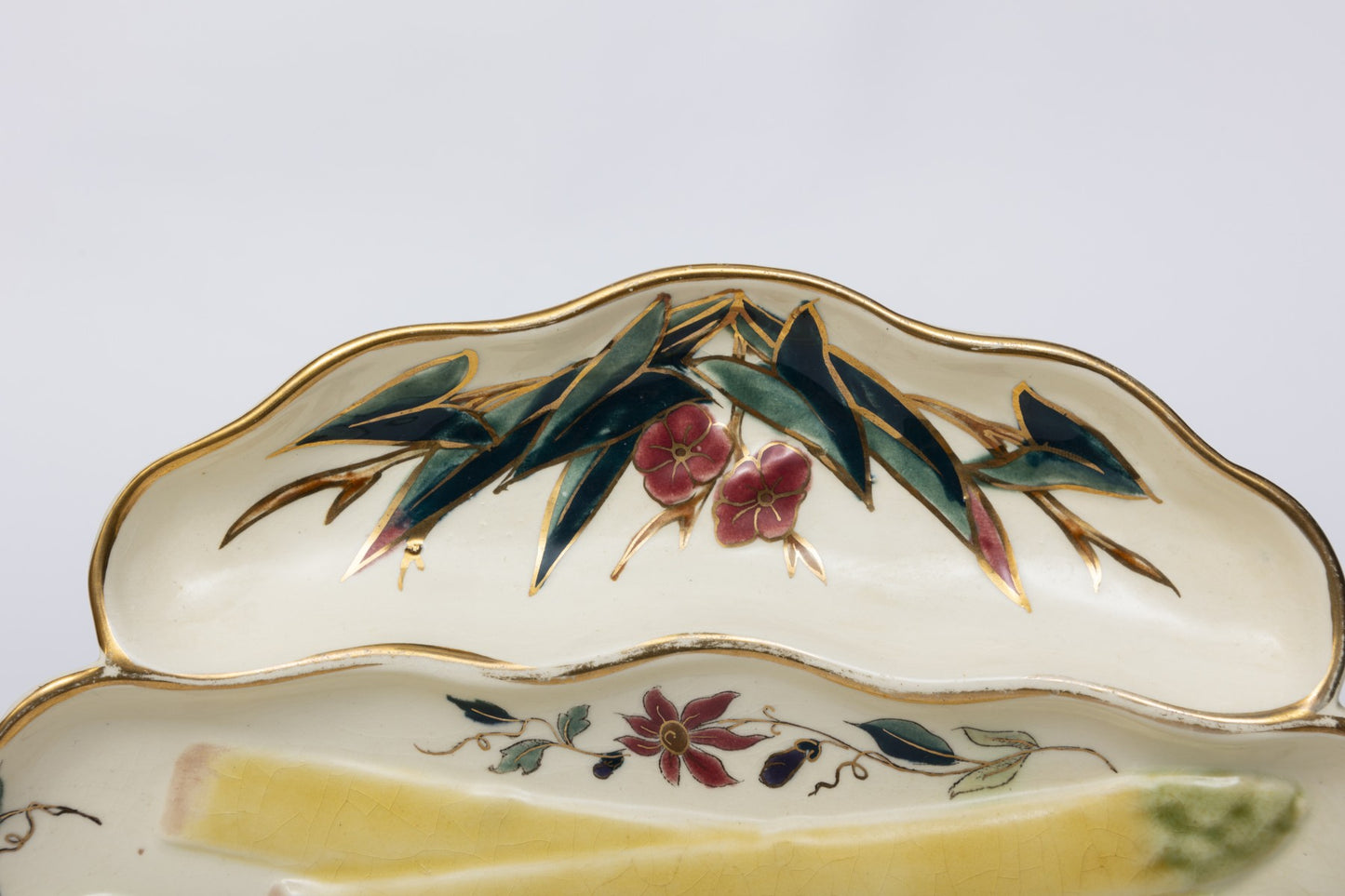 Antique Porcelain Asparagus Dishes- Set Of 10