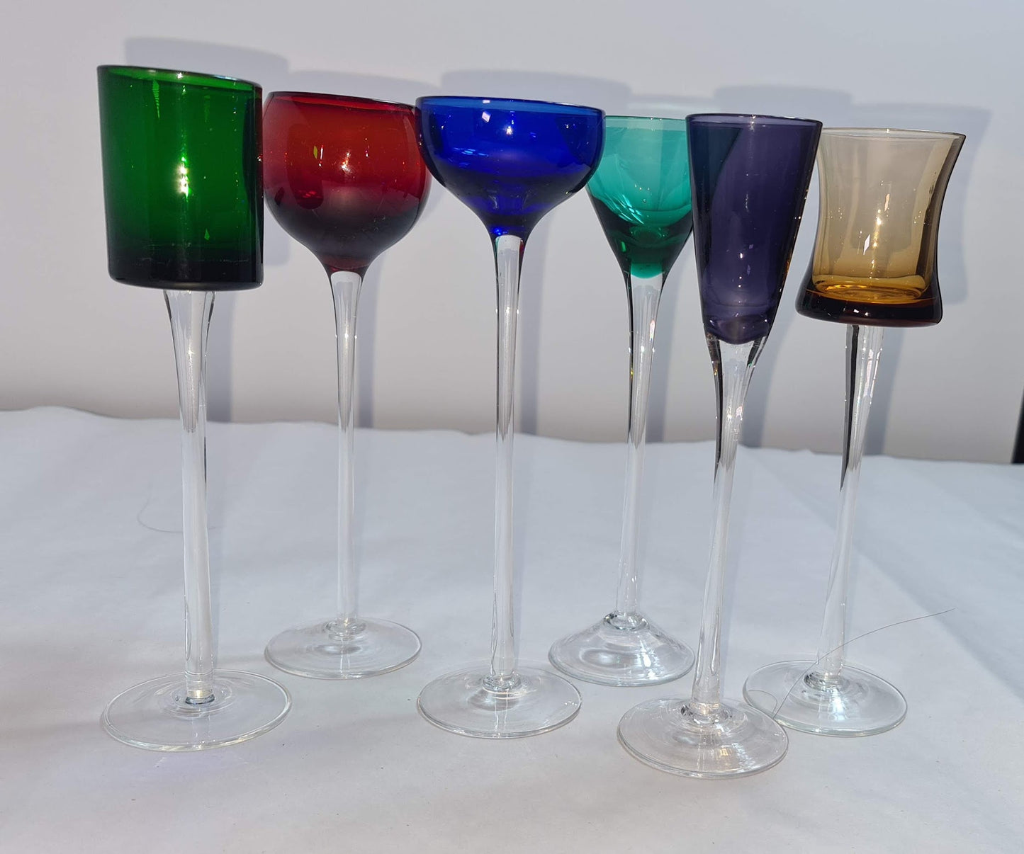 Italian Style Cordial Glasses, 1980s, Set of 5, 7" tall with lacquered tray