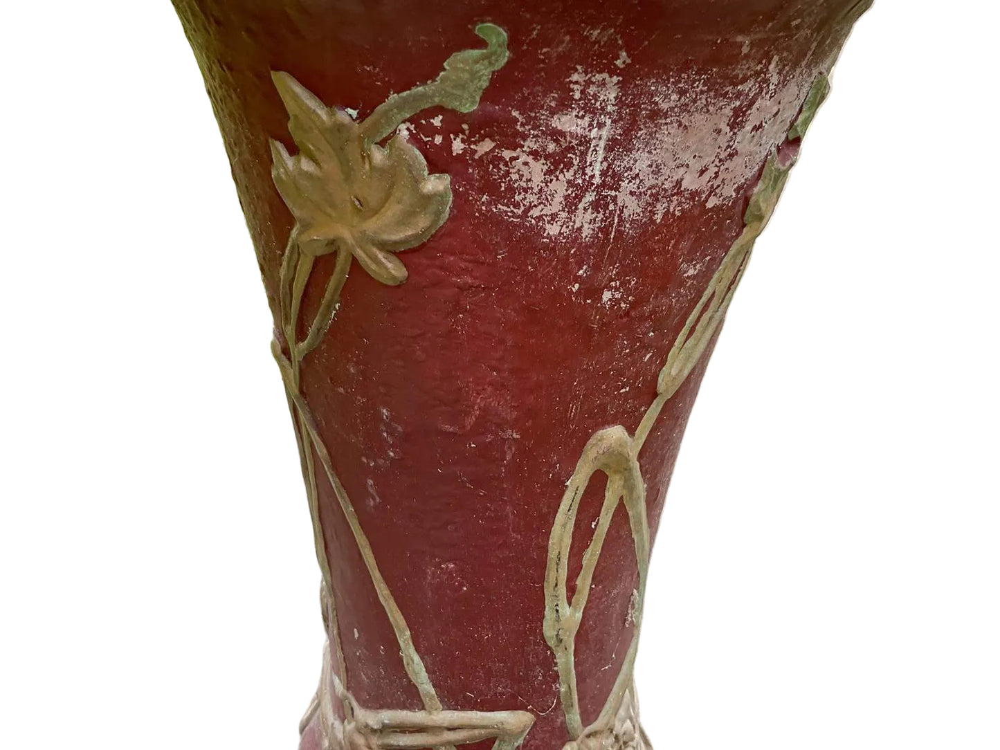 1900s Large Peters & Reed Aztec Red and Gold Ceramic Umbrella Stand, Signed