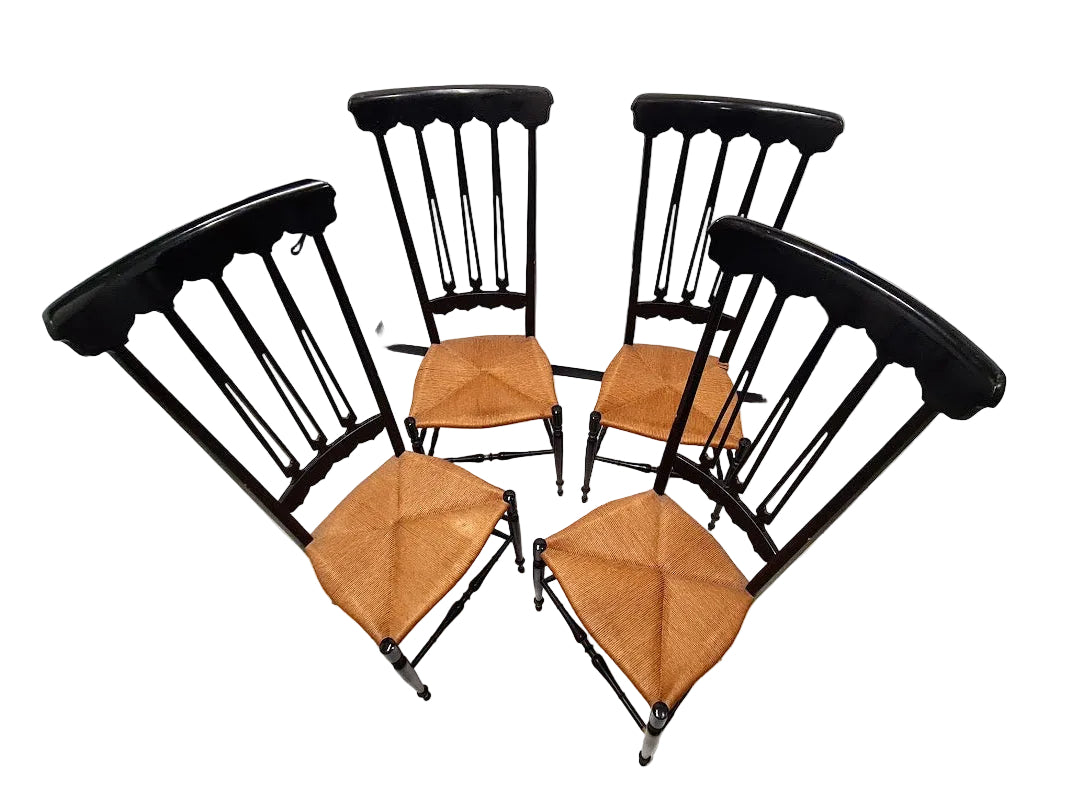 Set Of 4 Vintage Italian Chiavarina High-Back Chairs