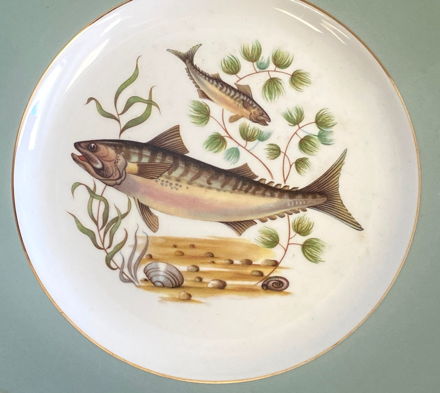 Mid Century Figgjo Flint Norwegian Fish Platter And Eight Plates