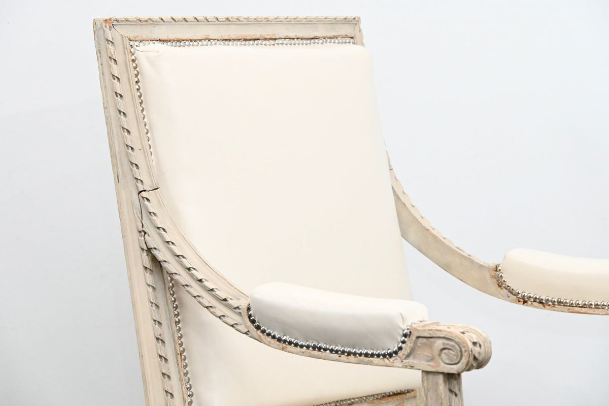 White Leather Covered Swedish Side Chair