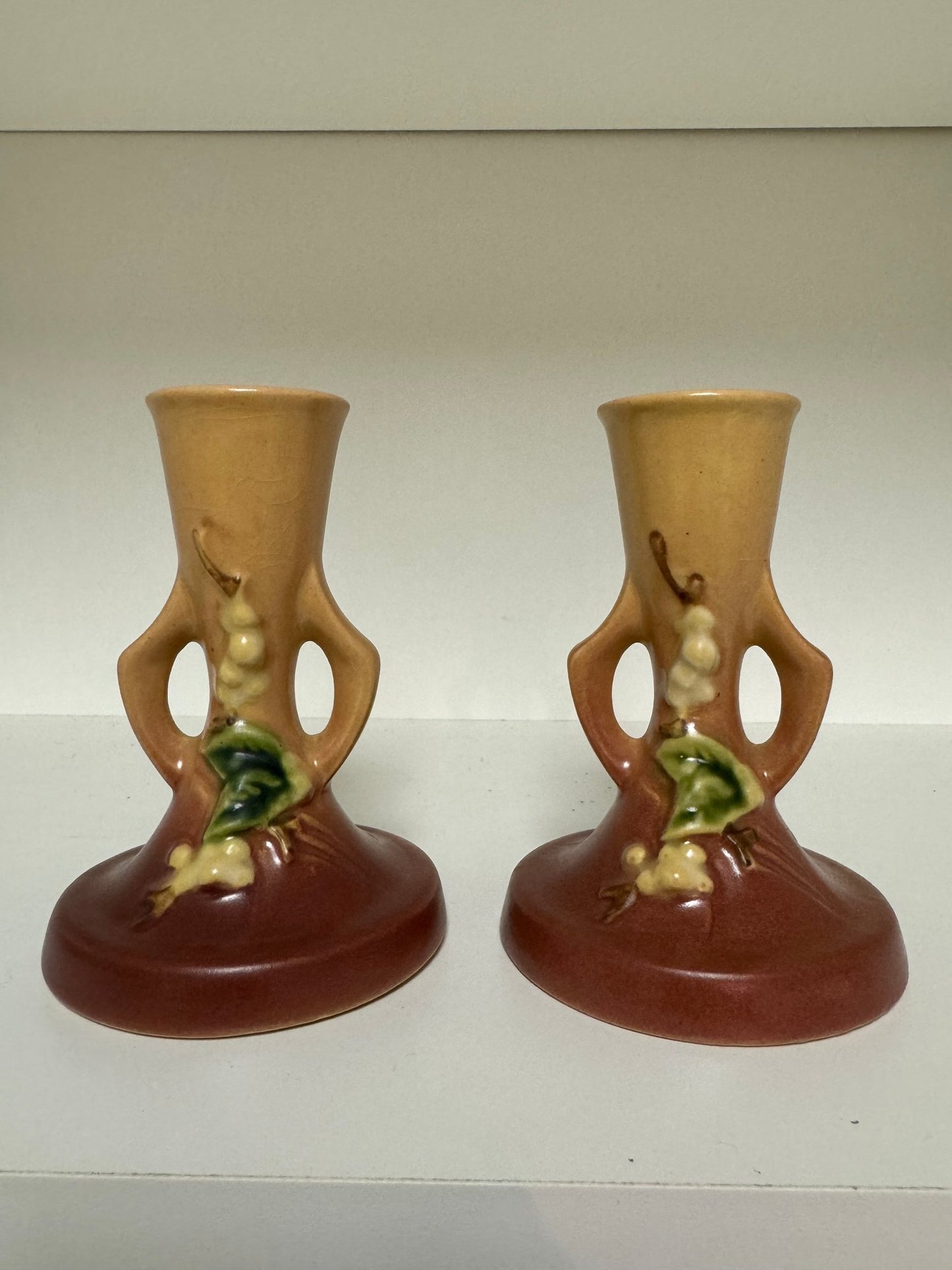 Pair Of Roseville Snowberry Candleholders