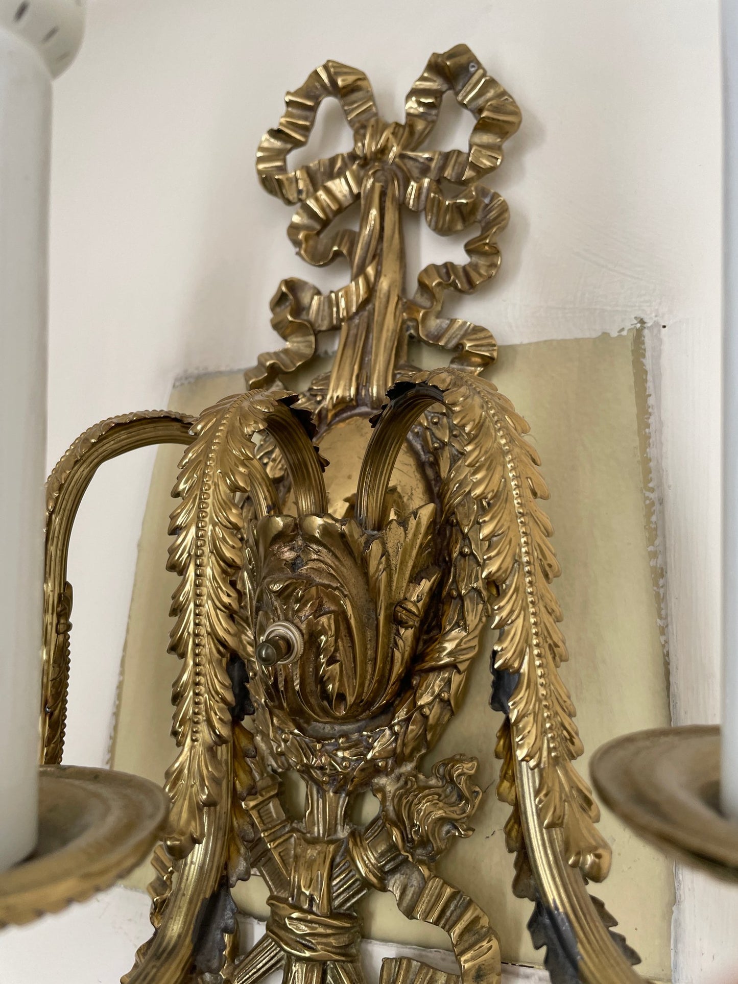French Style, Vintage Brass Three Lights Sconce