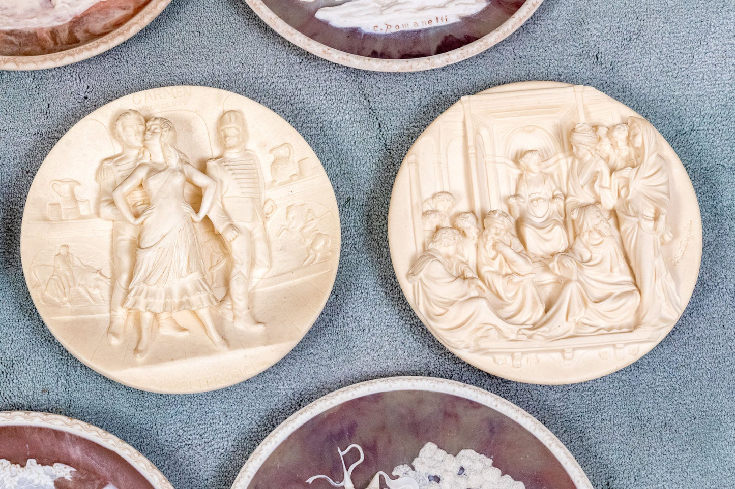Unique Assembled Collection Of Fifteen Relief Decorated Ceramic Plates
