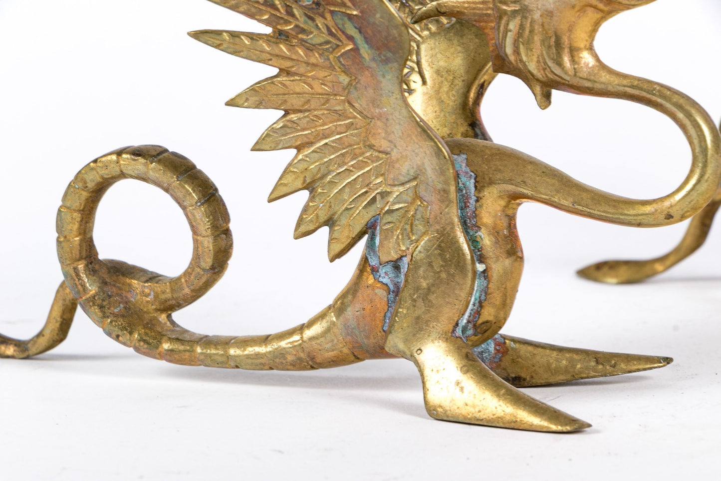 Rare Pair Of Antique Brass Mythical Beast Form Candlesticks