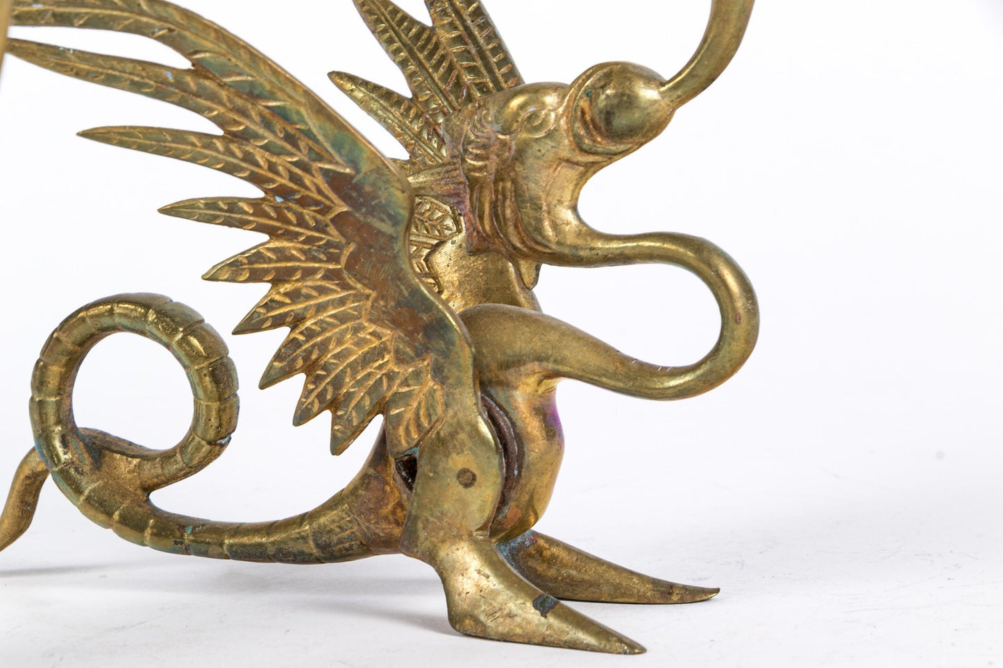 Rare Pair Of Antique Brass Mythical Beast Form Candlesticks