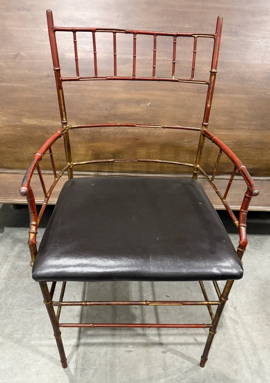 Vintage Chinese Chippendale Cast Iron Faux Bamboo Chair