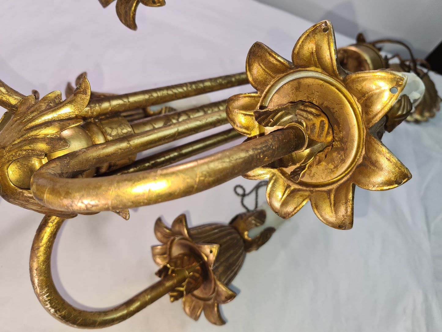 Unique French Gilded Bronze 5 Light Antique Chandelier