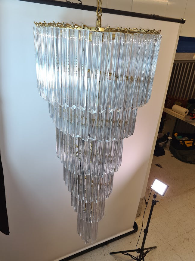 Very Large Vintage Italian Murano Glass Spiral Chandelier 55"