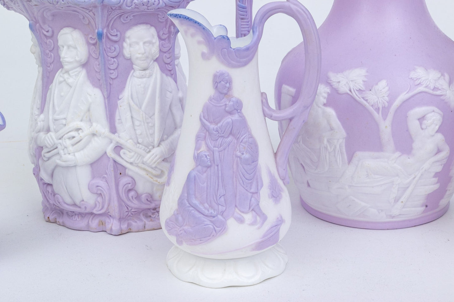 Sam L Alcock & Co High Relief Ceramic Water Pitchers And Creamers - 6 pcs