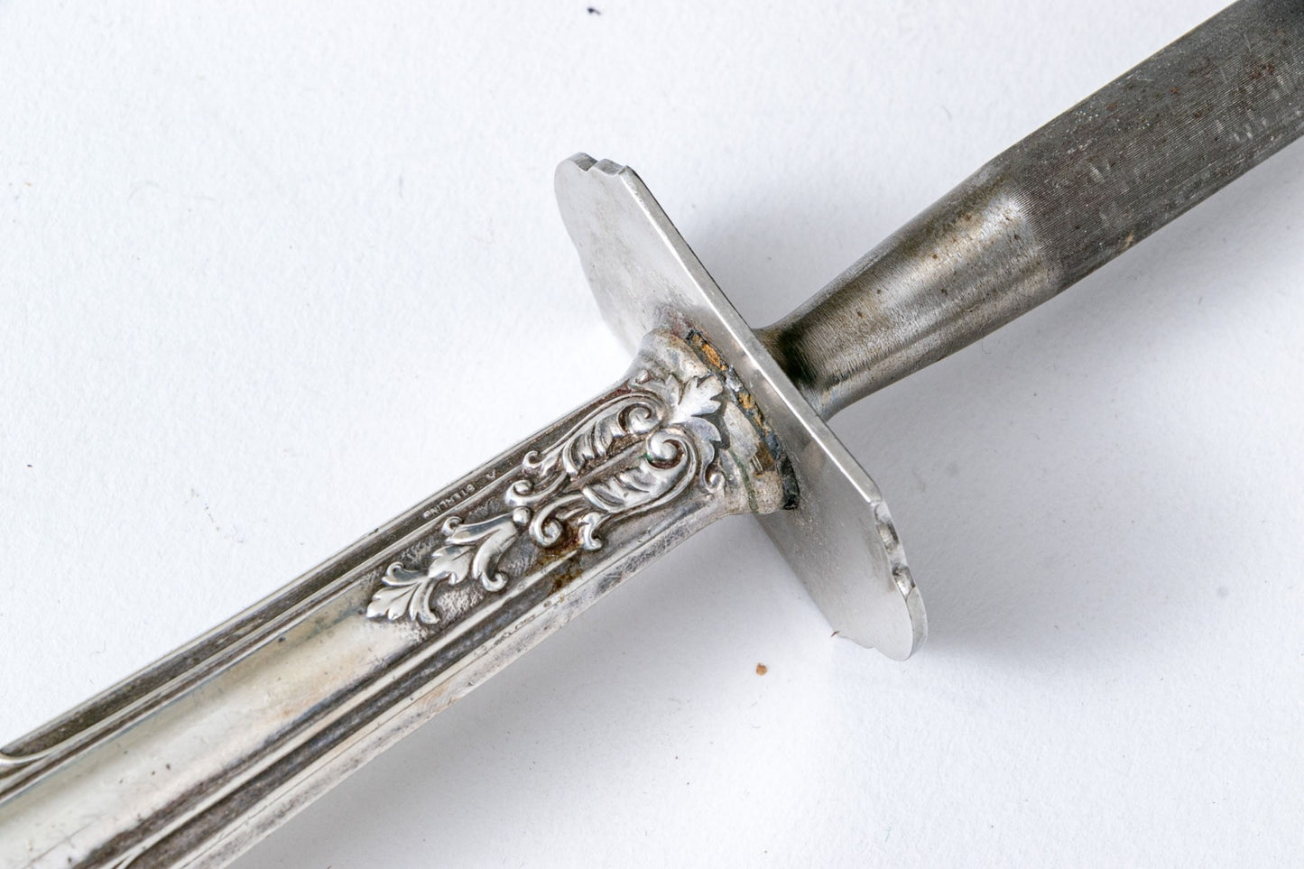 Vintage Sterling Handled Steel Blades Weighted Carving Knife and Sharpener