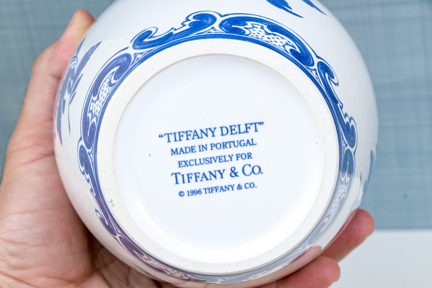 Vintage Tiffany & Co. "Tiffany Delft" Blue And White Vase