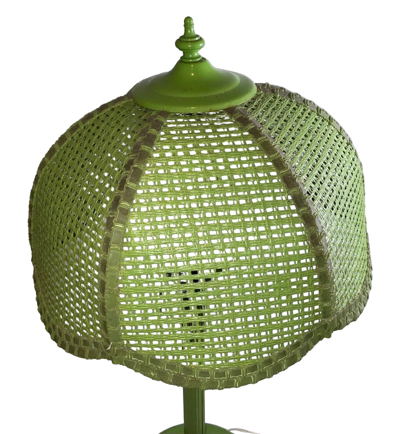 Vintage Tulip Lime Green Wicker Table-Nightstand Lamp MCM
