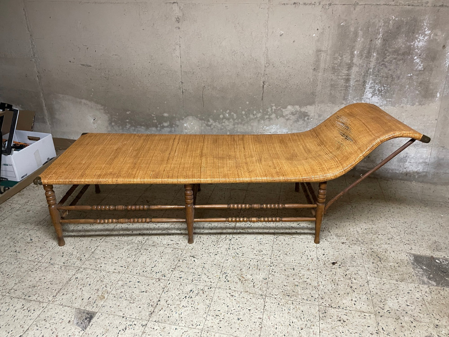Vintage Wood And Wicker Chaise By Heywood Wakefield