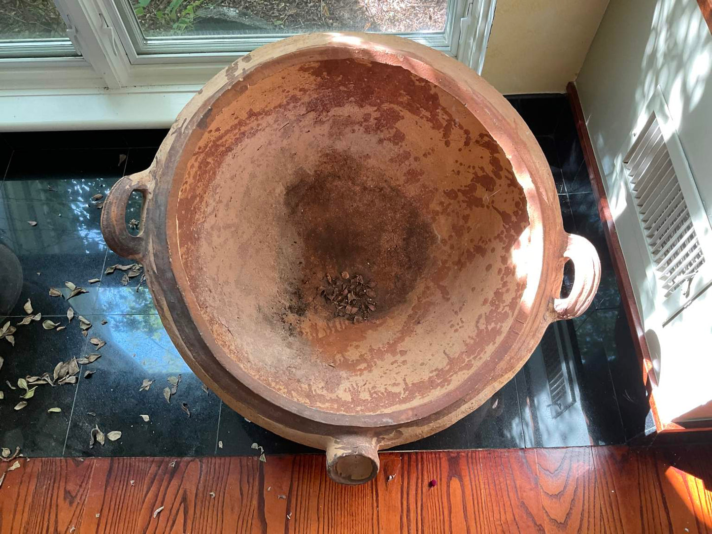 Large Antique Terracotta Vessel with Spout & Handles