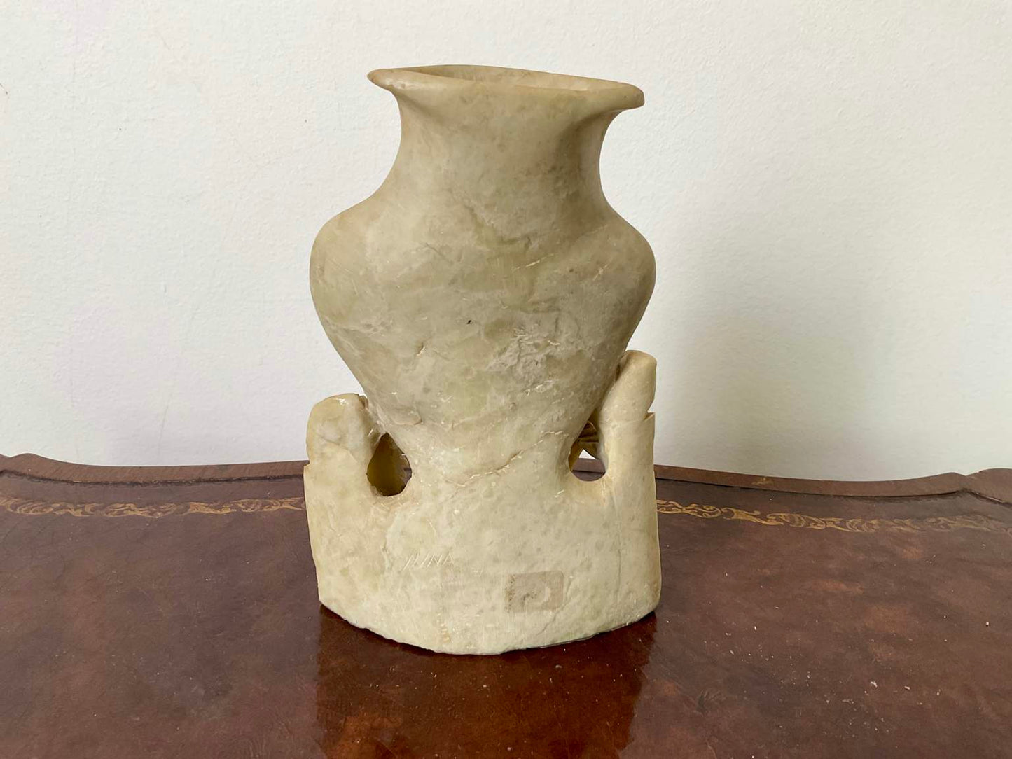 Vintage Hand Carved Soap stone vase with floral detail.