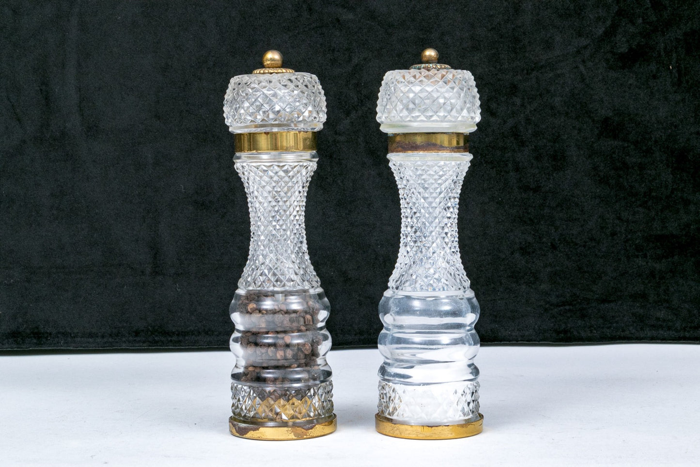 Pair Of French Crystal And Brass Salt And Pepper Shakers