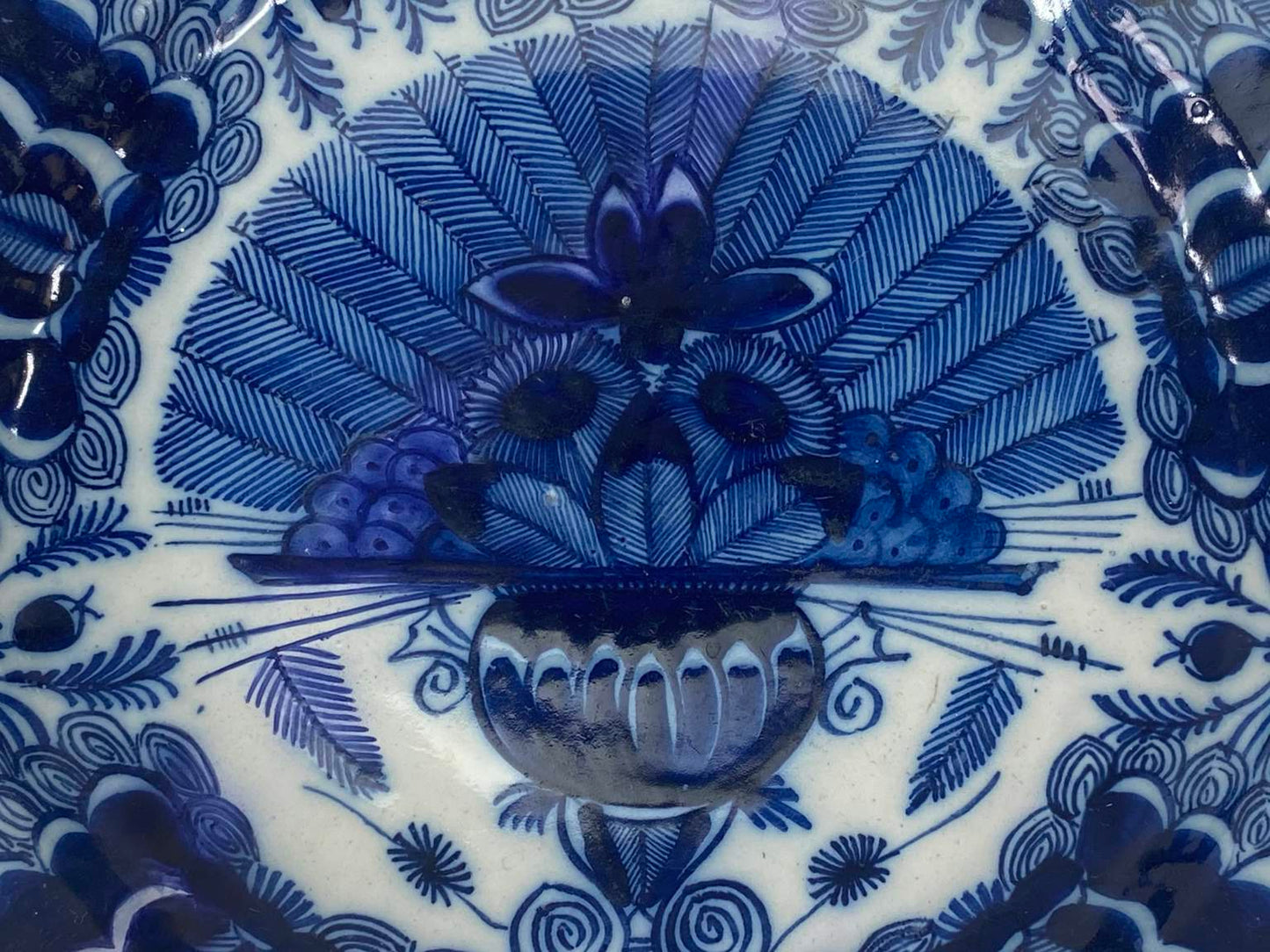 Unique 18th C Delft Blue and White Peacock Plates - 3 Pieces